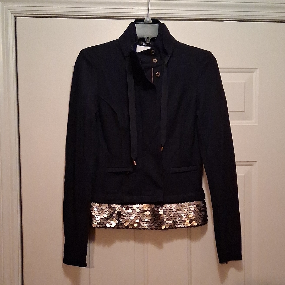 Stylish Navy With Gold Hem Jacket By 2b. Rych